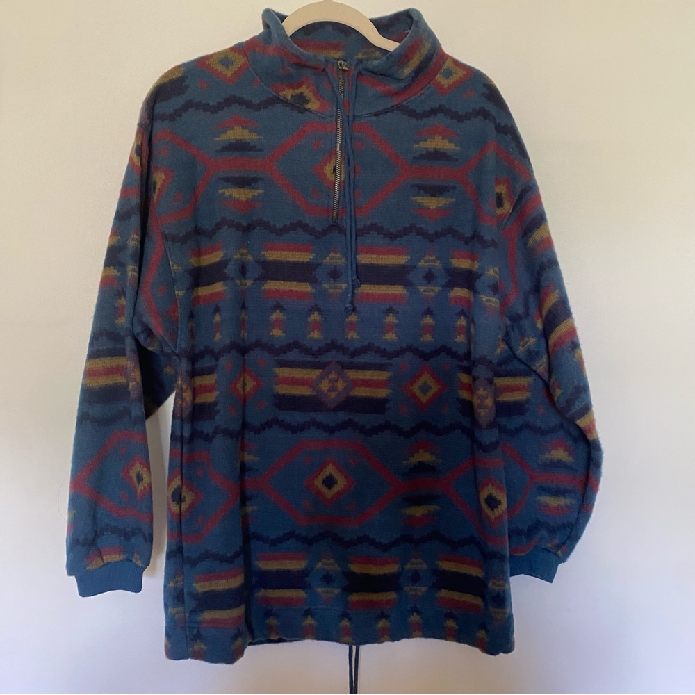 Vintage Men’s Medium Aztec Western Southwestern 1/4 Zip Fleece Pullover Jacket